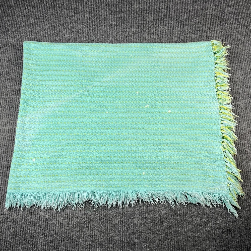 Vtg Blanket Blue Yellow Fringe Tassels Unisex Cotton‎ Cable Knit Throw